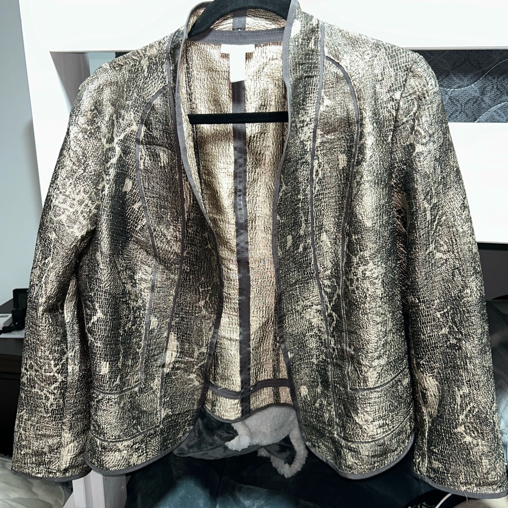 Chico's Metallic Snake-Print Open Front Jacket - Gold & Black